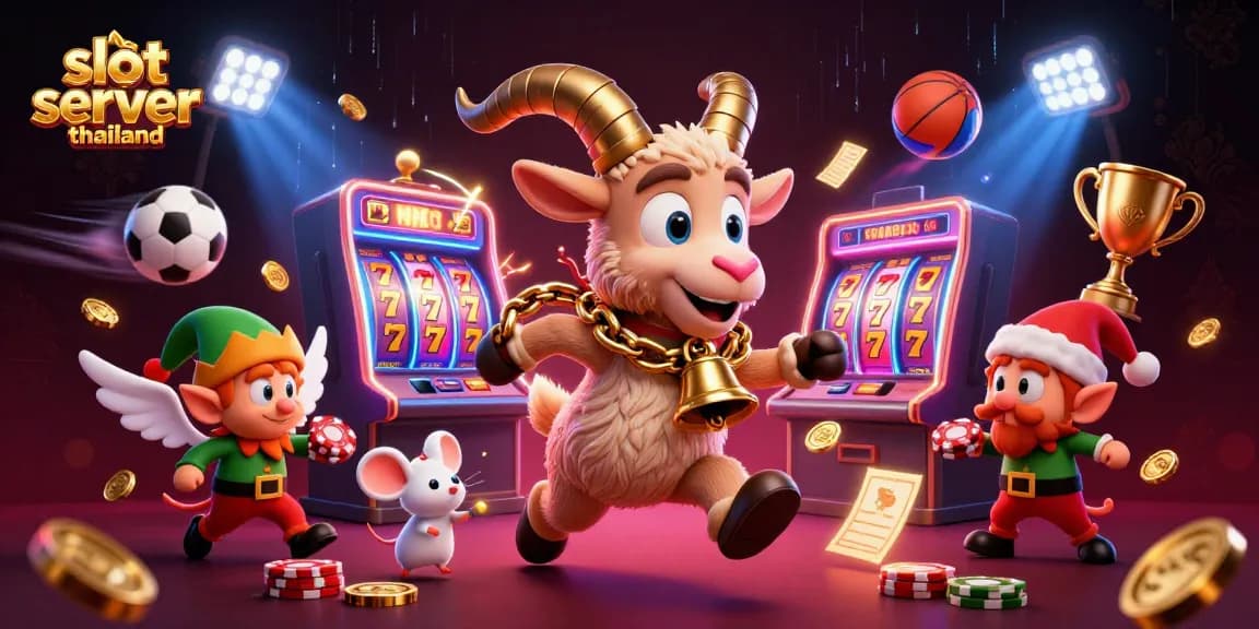 Engage with the dynamic slot server thailand theme, featuring a festive casino scene with animated characters and vibrant gaming elements.