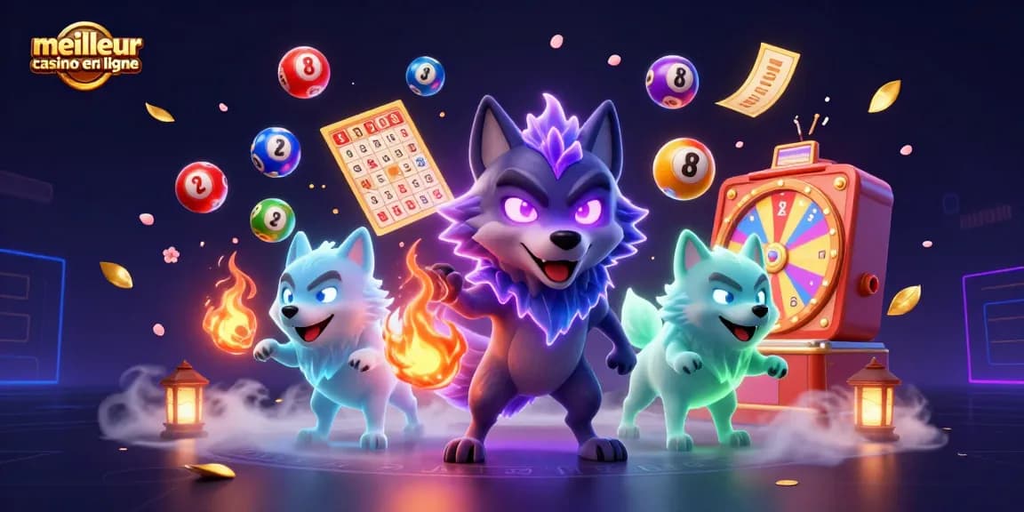 Participez à l'excitation du meilleur casino en ligne grâce à notre illustration dynamique sur le thème du casino montrant des éléments de jeu festifs.