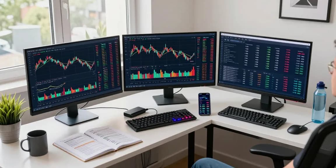 Oklo stock trending alongside real-time cryptocurrency trading analysis in a modern office setup