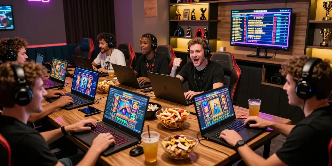 Engaged gamers exploring slot deposit 5000 options in a vibrant online gaming environment.