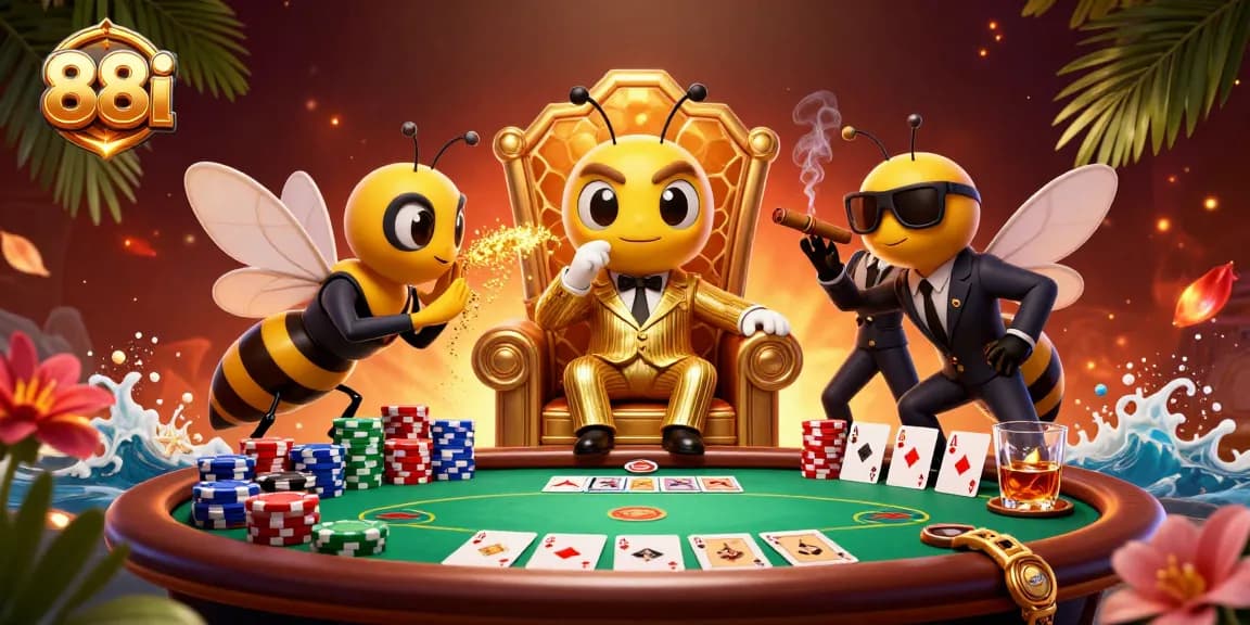 Experience thrilling gambling action at 88i's dynamic casino scene with vibrant characters and poker excitement.