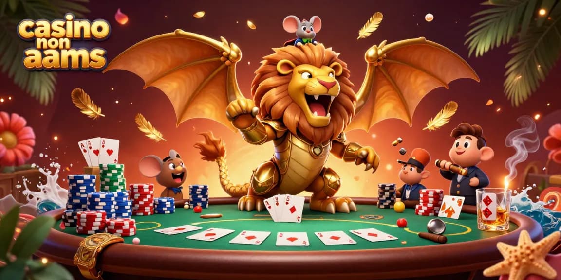 Vivi un gameplay emozionante nei casinò non AAMS con fiches da poker e creature dorate in un ambiente vivace.