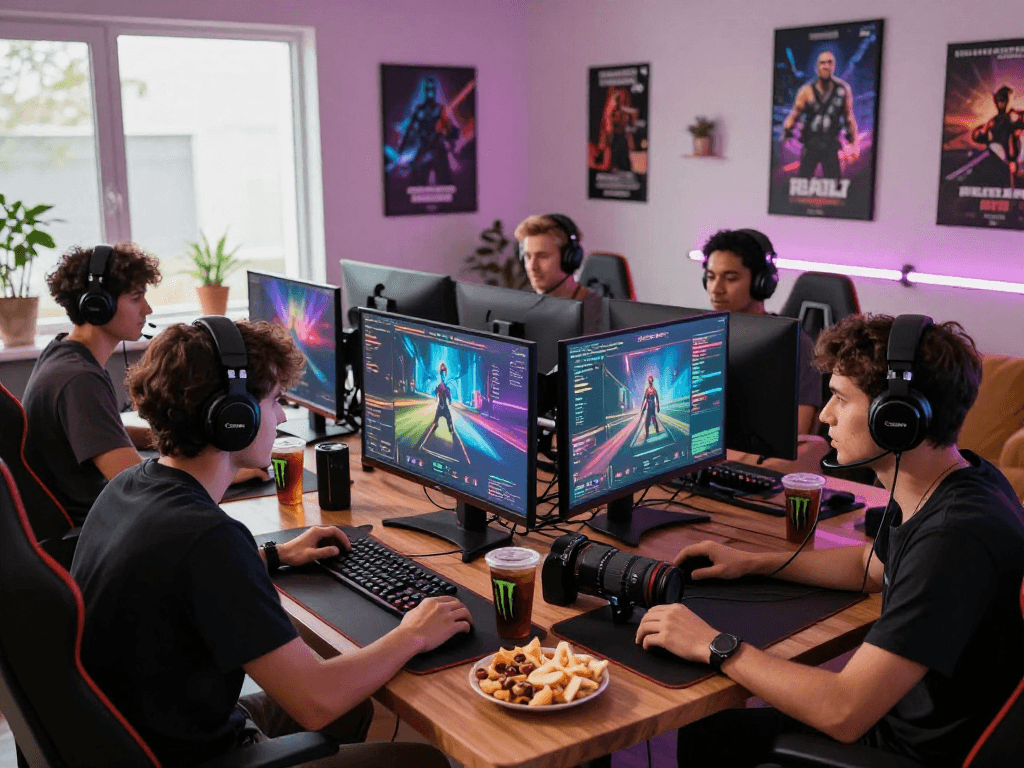 situs raja328 online gaming experience with friends enjoying multiplayer games in a vibrant atmosphere