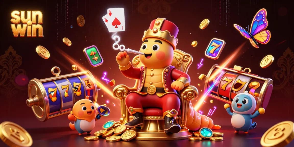 Experience the thrill of gambling with Sun Win in this vibrant 3D casino illustration.