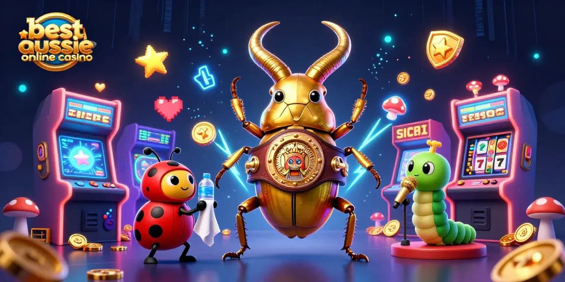 Engage with the best aussie online casino scene featuring cartoon characters in a vibrant 3D gaming environment.