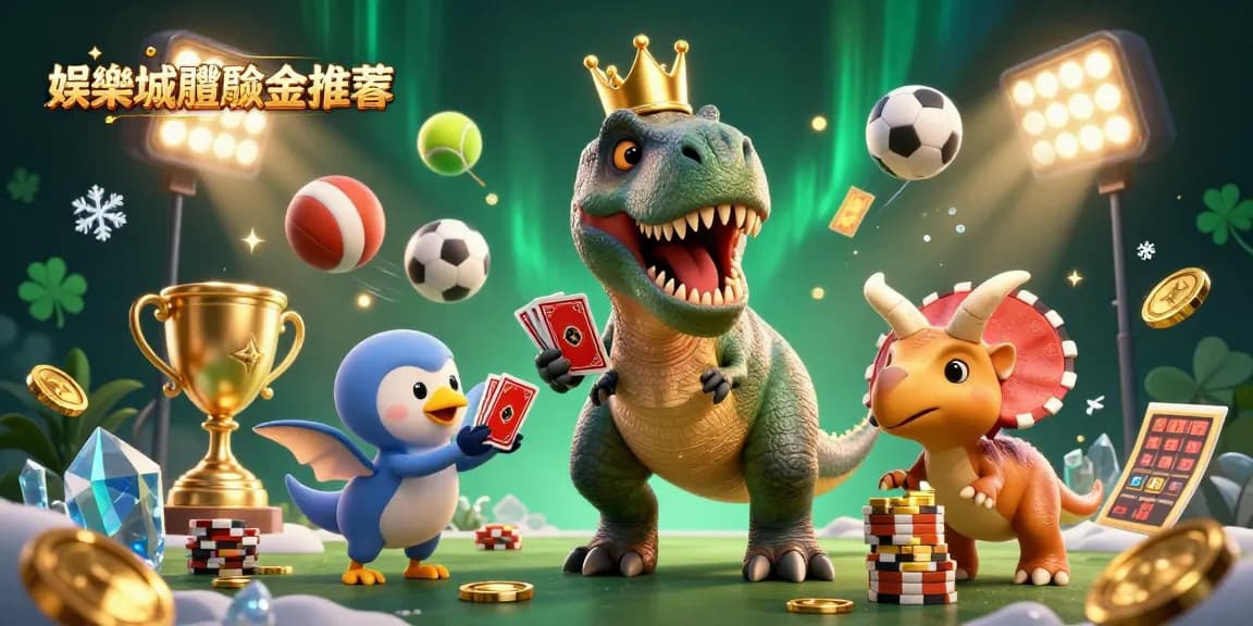 娛樂城體驗金推薦，3D卡通侏羅紀場景中的恐龍與助理協作，充滿遊戲元素。