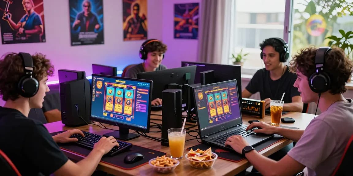 Exciting gaming scene with players enjoying kecak4d slot games online in a cozy environment.