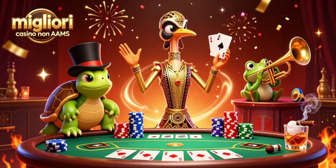 Vivi emozionanti esperienze di gioco con i migliori casino non AAMS che mostrano elementi di poker entusiasmanti e personaggi vivaci.