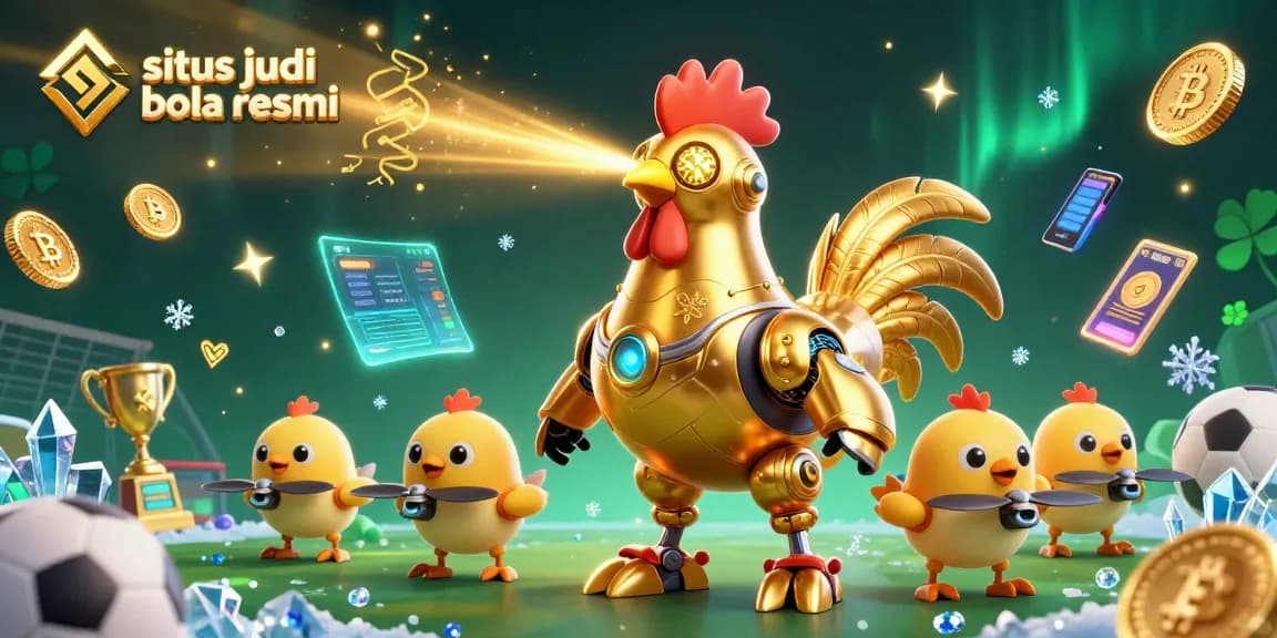 Situs judi bola resmi showcases a vibrant scene of sports betting excitement with dynamic characters and elements.