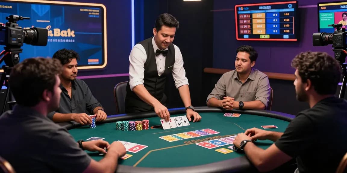 Live Andar Bahar casino game with excited players and real-time dealer action, showcasing the thrill of online gambling.