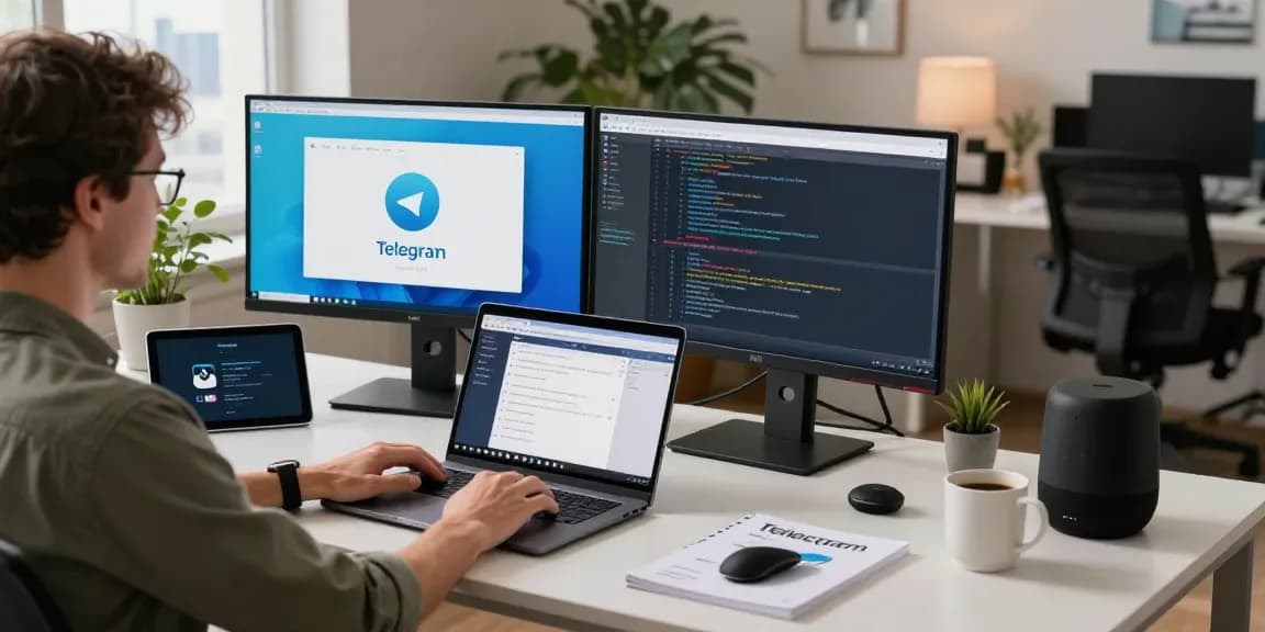 Dynamic tech workspace for telegramin-cn.com, showcasing modern communication tools and user engagement.