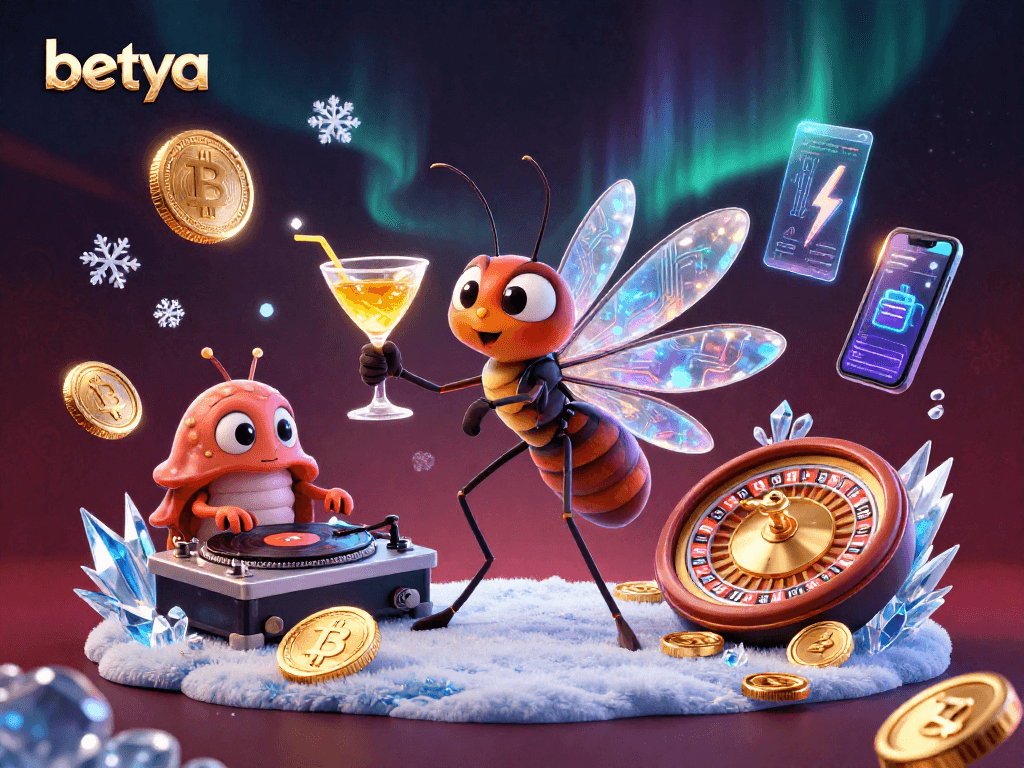 Engage with betya's thrilling crypto casino scene featuring vibrant characters and dynamic betting elements.