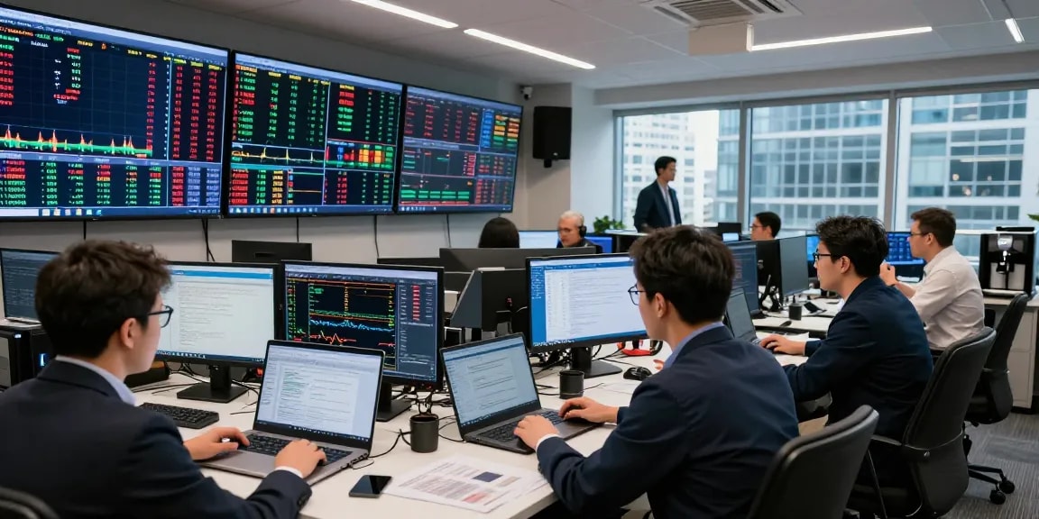 Real-time forex API trading scene highlighting spot gold real-time API usage with traders analyzing currency data.