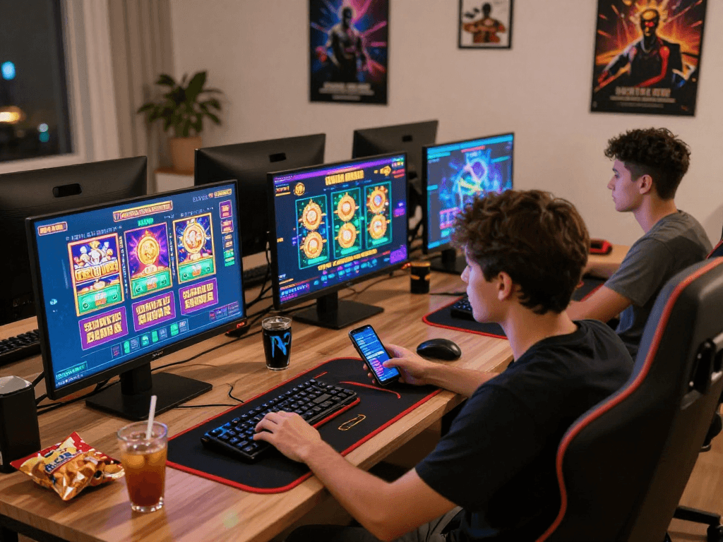 Exciting online gambling scene featuring a player engaging with slot games, showcasing login togel.