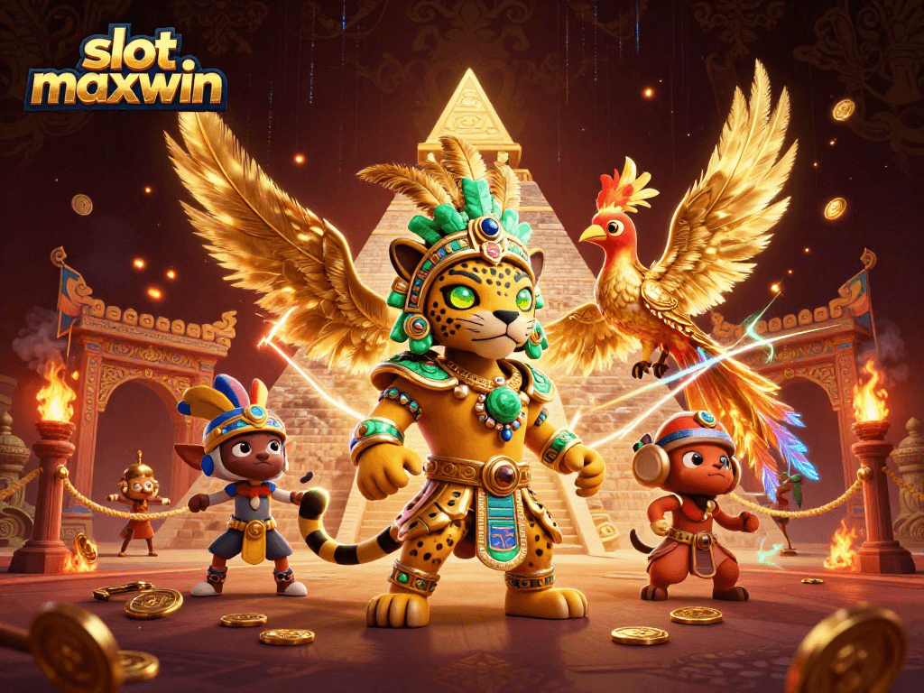 Mengalami keseruan permainan slot maxwin dengan karakter unik dalam ilustrasi yang dinamis dan penuh warna.