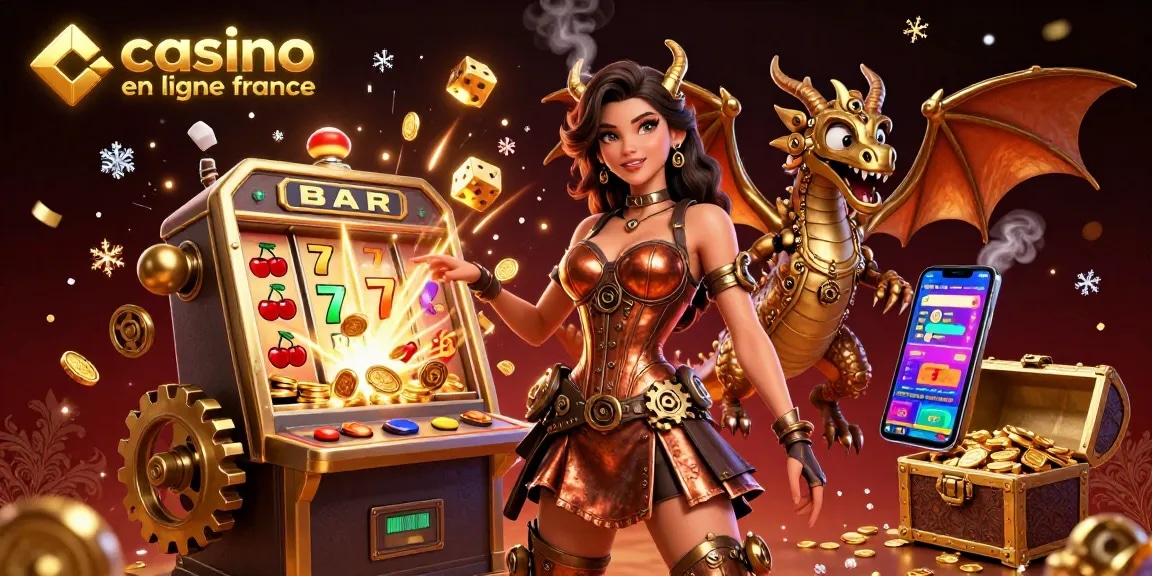 Jouez à des jeux passionnants au casino en ligne France avec des visuels dynamiques de machines à sous, trésors et éléments d'action.