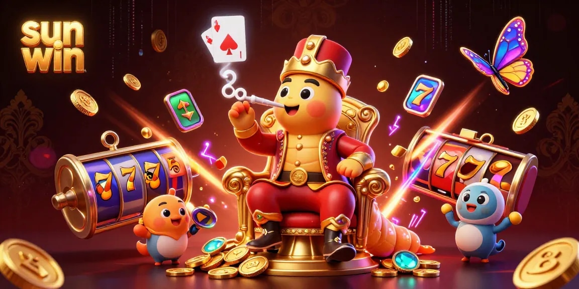 Experience the thrill of gambling with Sun Win in this vibrant 3D casino illustration.
