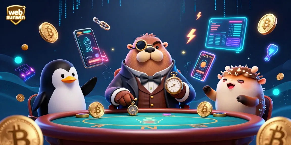 Experience vibrant gaming at web sunwin with an underwater poker showdown featuring a walrus, penguin dealer, and pufferfish player.