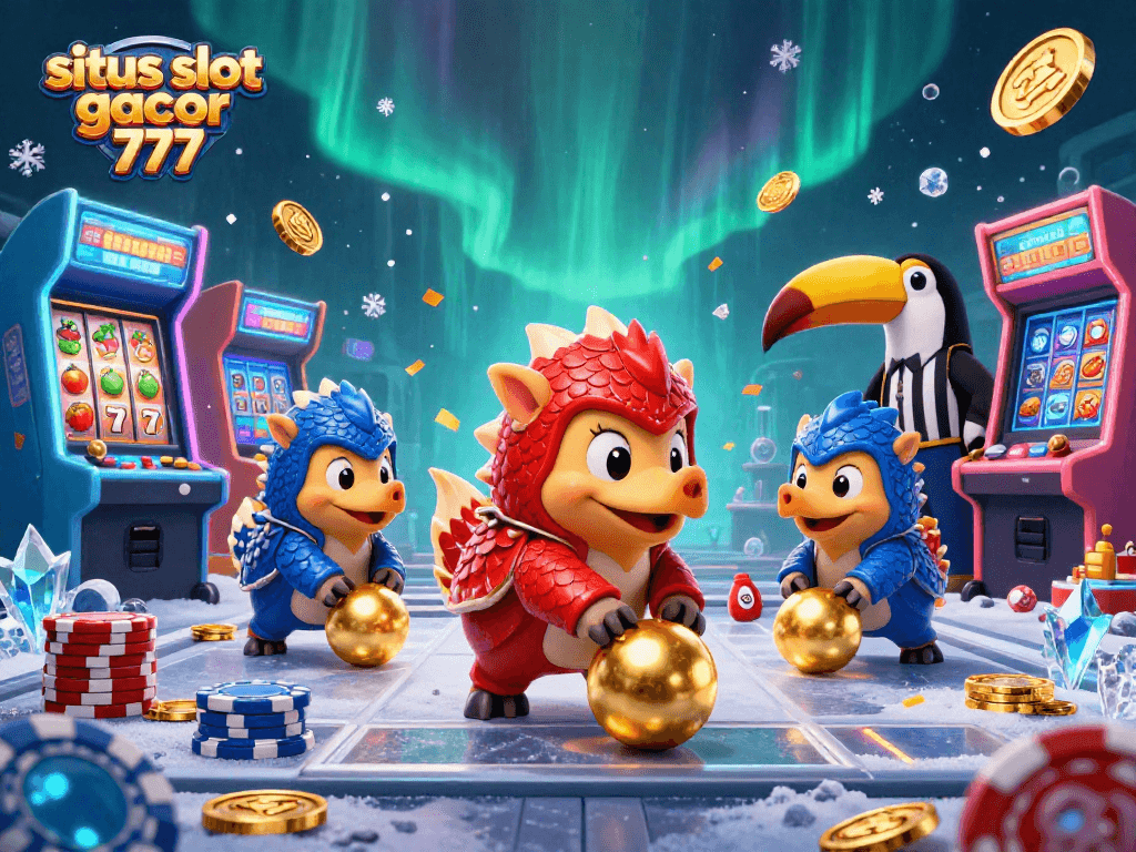 Sit and win on situs slot gacor 777 by pangolins rolling golden balls while bowling through poker chips