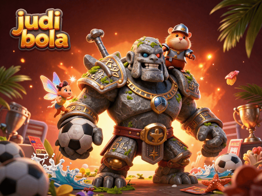Place your bets on judi bola with this vibrant casino-themed 3D illustration featuring magical characters.