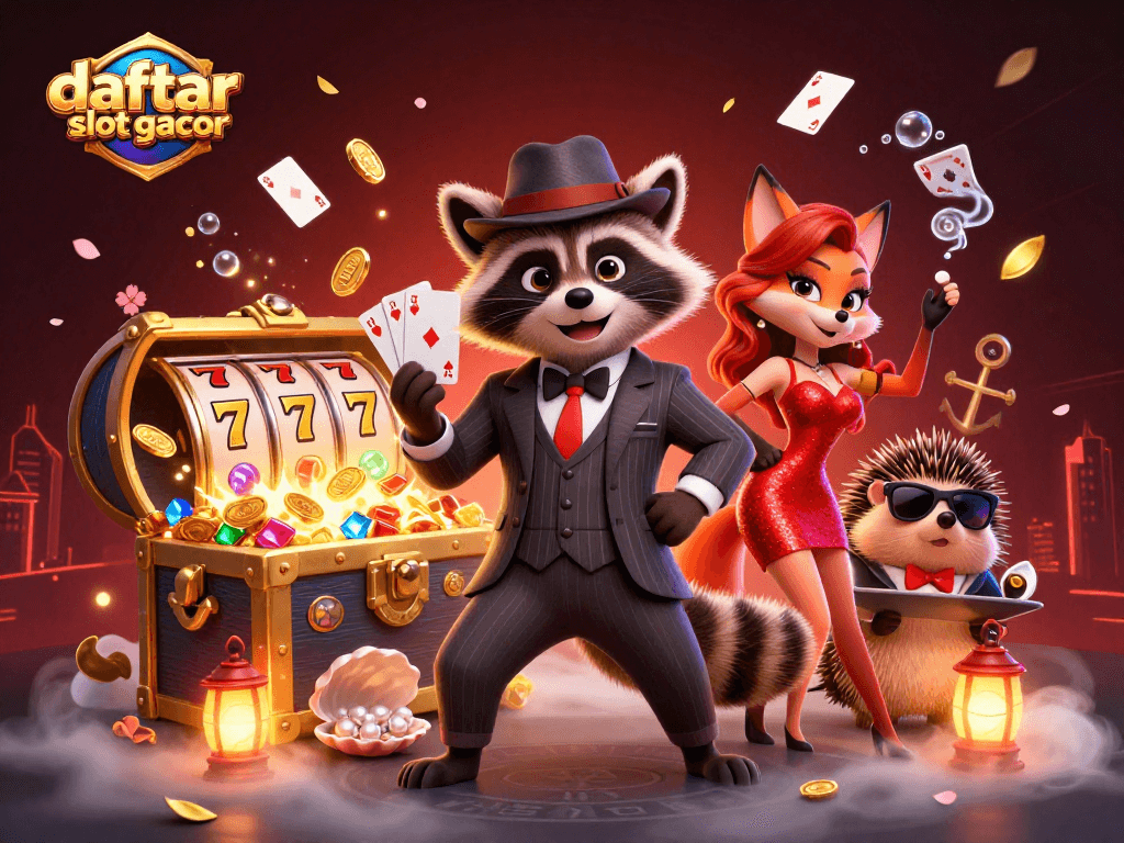 Rayakan kemenangan di daftar situs slot gacor dengan karakter kasino yang penuh warna dan slot berputar!