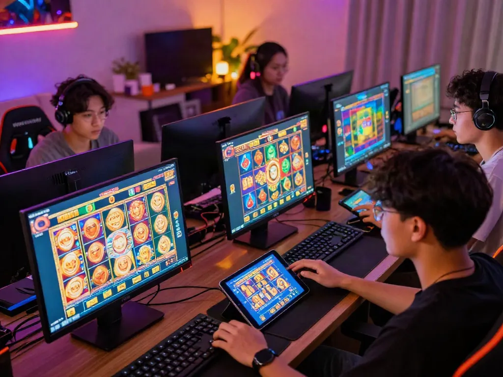 Engaged players enjoying slot online gacor games in a lively gaming environment.