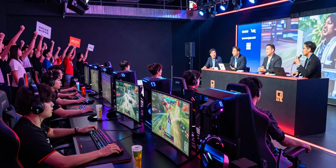 Exciting Esports gaming scene with NAGA2000 featured competitions and cheering crowds.