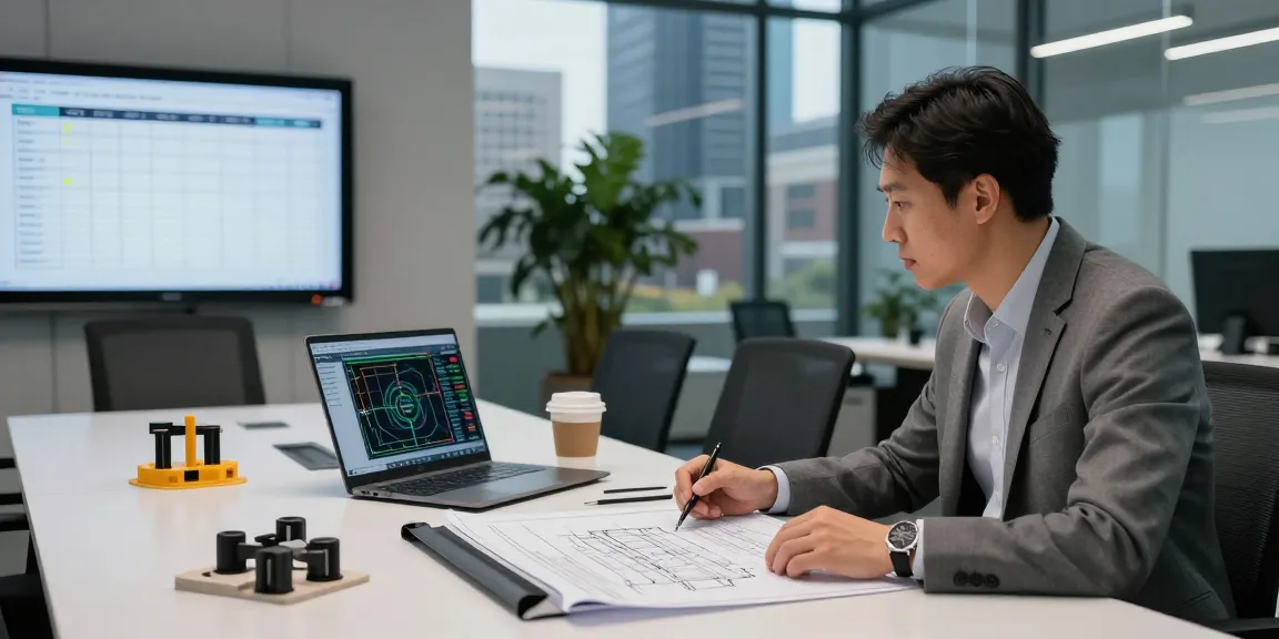 Engineers discussing technical documents representing engineering services Missouri in a modern office setting.