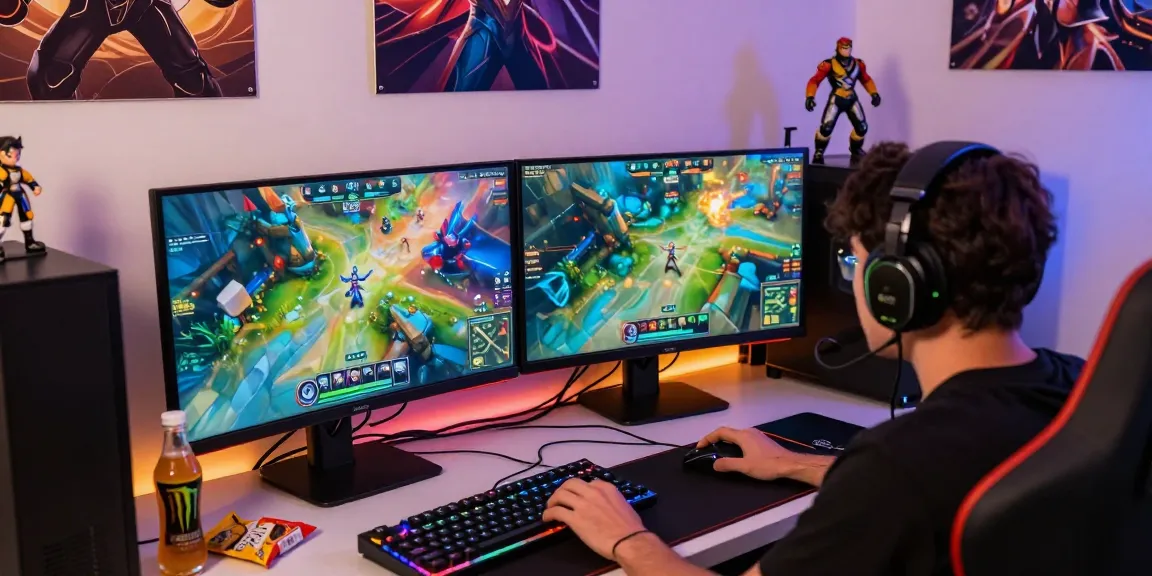Exciting gaming setup featuring a person engaged in intense gameplay, highlighting daftar raja328 in a vibrant environment.