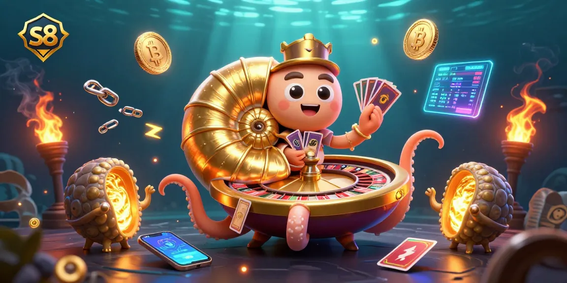 S8 offers an engaging gaming experience featuring a vibrant 3D casino illustration with a nautilus roulette wheel.