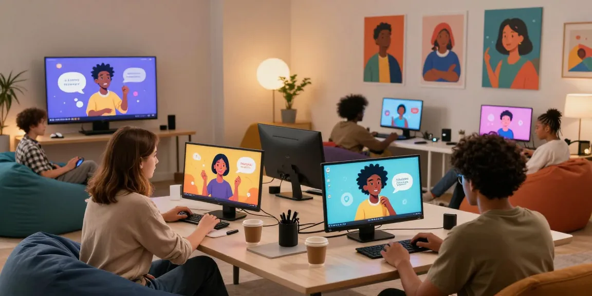 Engaging NSFW AI chat platform scene showcasing diverse users interacting with customizable avatars in a contemporary workspace.