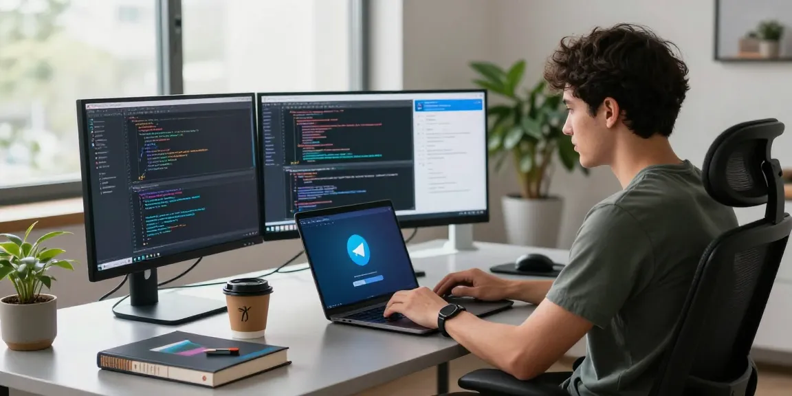 Explore 纸飞机中文版 on a bright tech workspace with a developer coding on dual monitors.