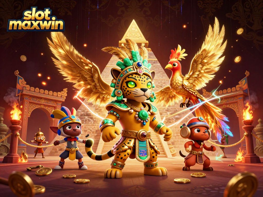 Mengalami keseruan permainan slot maxwin dengan karakter unik dalam ilustrasi yang dinamis dan penuh warna.