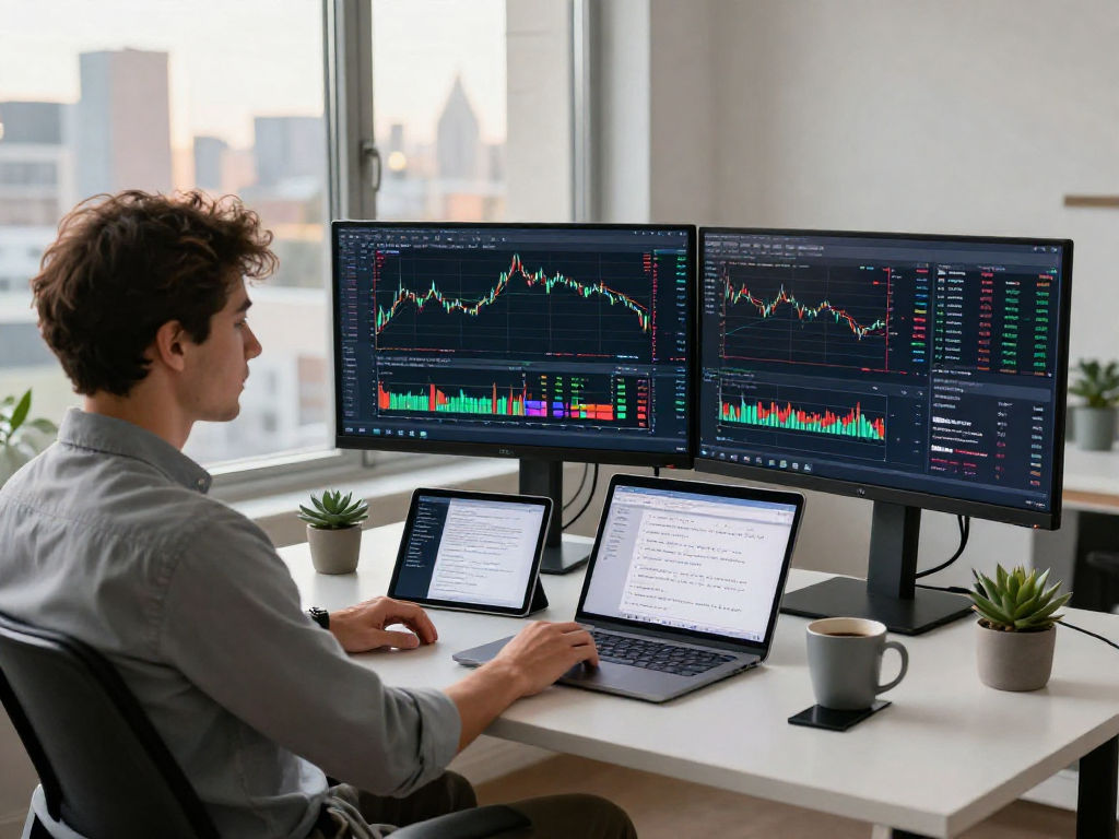 Financial analyst using TradingView in a dynamic trading workspace.