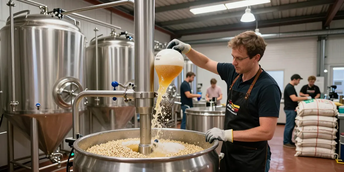 Brewer operating a beer centrifuge to enhance beer quality in a lively brewery setting