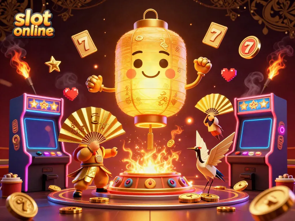 Experience the excitement of slot online games with this vibrant, 3D casino scene featuring jackpots and lively characters.