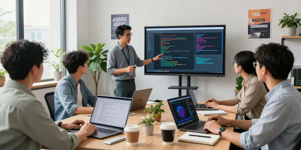 Developers collaborating on AI startups 2026 projects in a modern tech workspace.