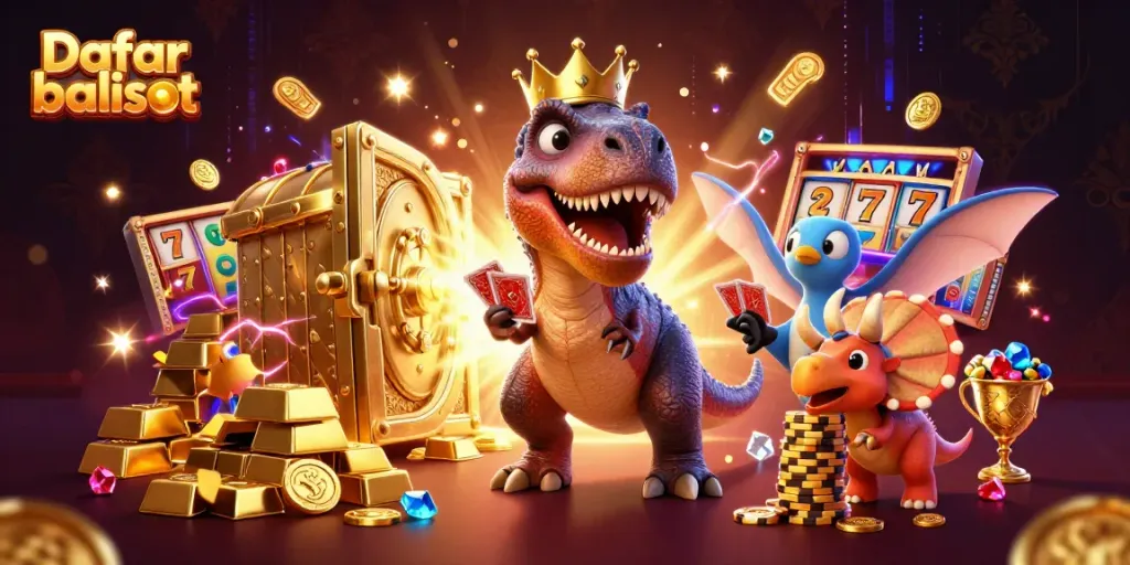 Engaging scene featuring Daftar balisot characters playing cards with treasures, showcasing a vibrant casino atmosphere.