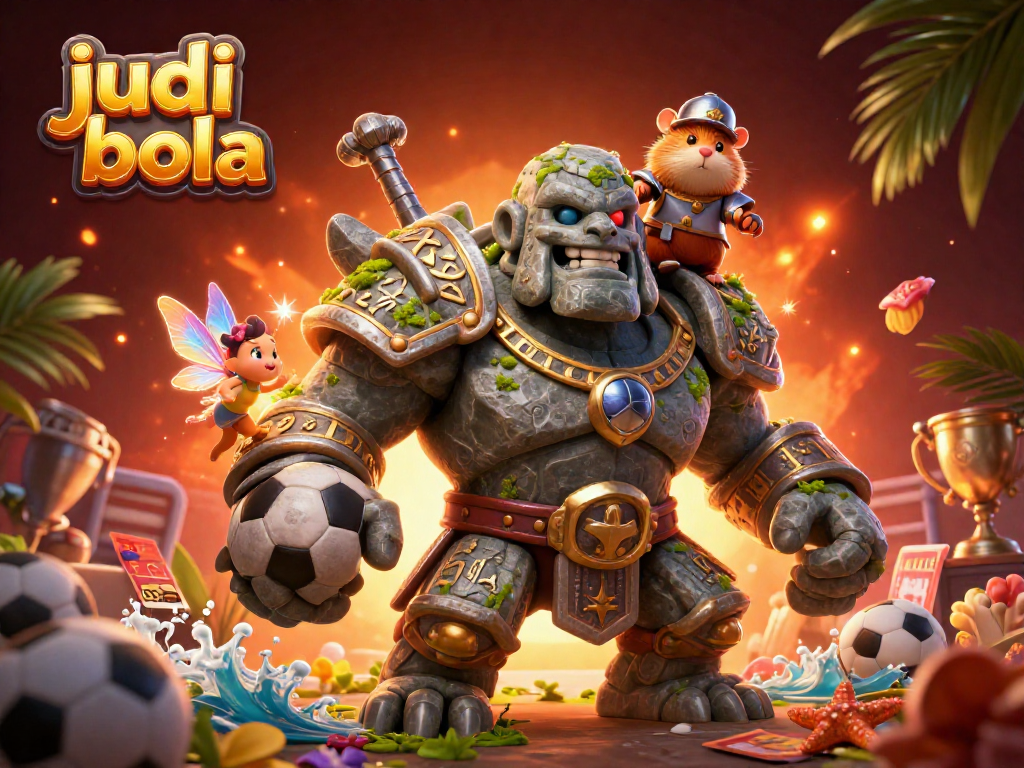 Place your bets on judi bola with this vibrant casino-themed 3D illustration featuring magical characters.