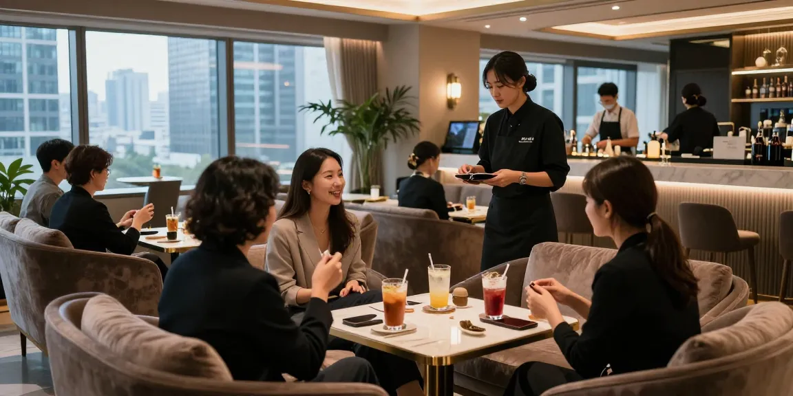쩜오블랜딩에서 고급스러운 분위기 속 고객들이 즐거운 시간을 보내는 모습.