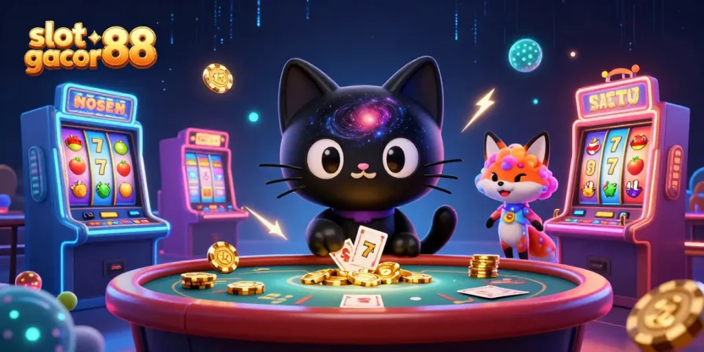 Engaging scene showcasing the slot gacor 88 theme with colorful characters and casino elements in a cosmic setting.