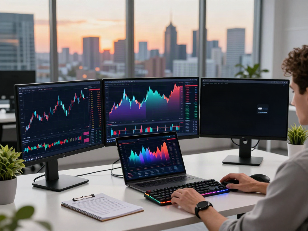 Real-time cryptocurrency market data API with three monitors, crypto wallet, and trading notes featuring 数字货币行情接口.