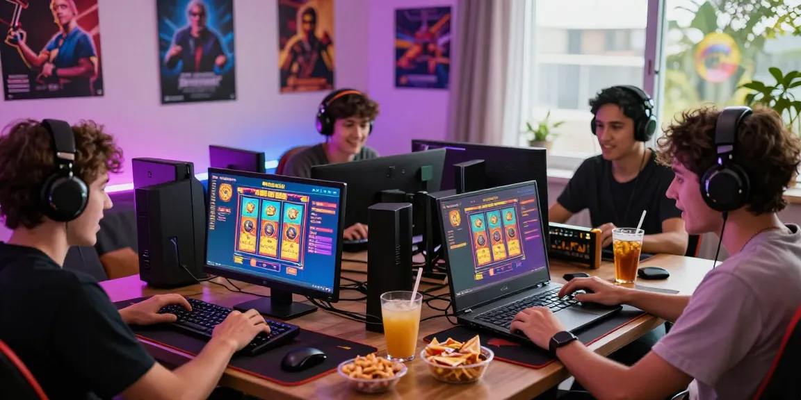 Exciting gaming scene with players enjoying kecak4d slot games online in a cozy environment.