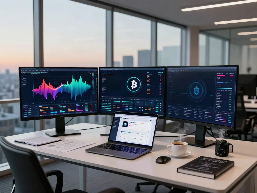 CryptoDenisNFT trading workspace with innovative tech and cryptocurrency setups.