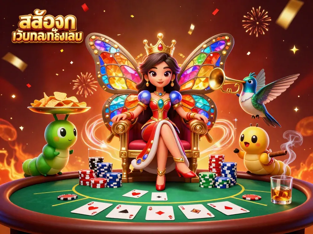 Experience the excitement of สล็อตเว็บตรงทั้งหมด in this vibrant casino-themed scene with magical characters and gaming elements.