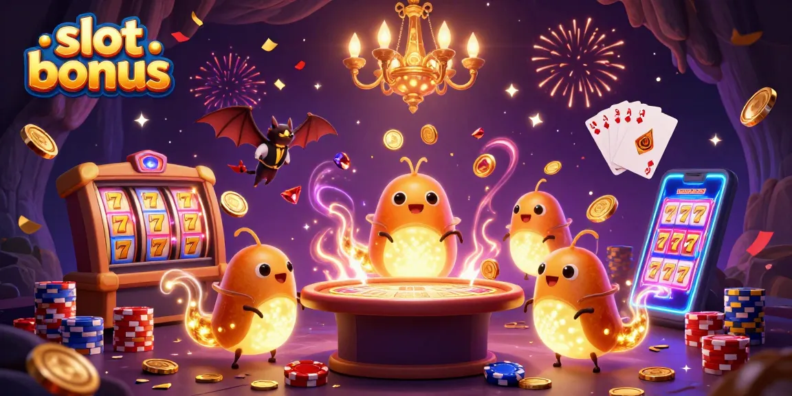 Win big with slot bonus: Glowing glowworms illuminate a vibrant casino scene