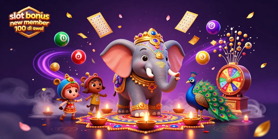 Unlock your chances with the slot bonus new member 100 di awal, vibrant casino-themed illustration packed with prizes!