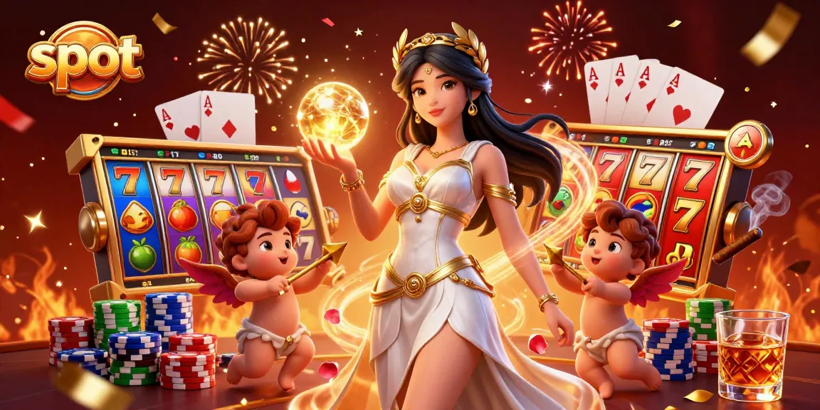 Win big at the slot with a dazzling 3D illustration featuring a goddess and Cupid cherubs.