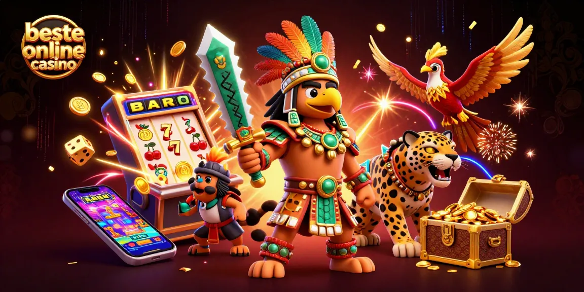 Experience the thrill with the beste online casino featuring Aztec warriors and slot machine action.