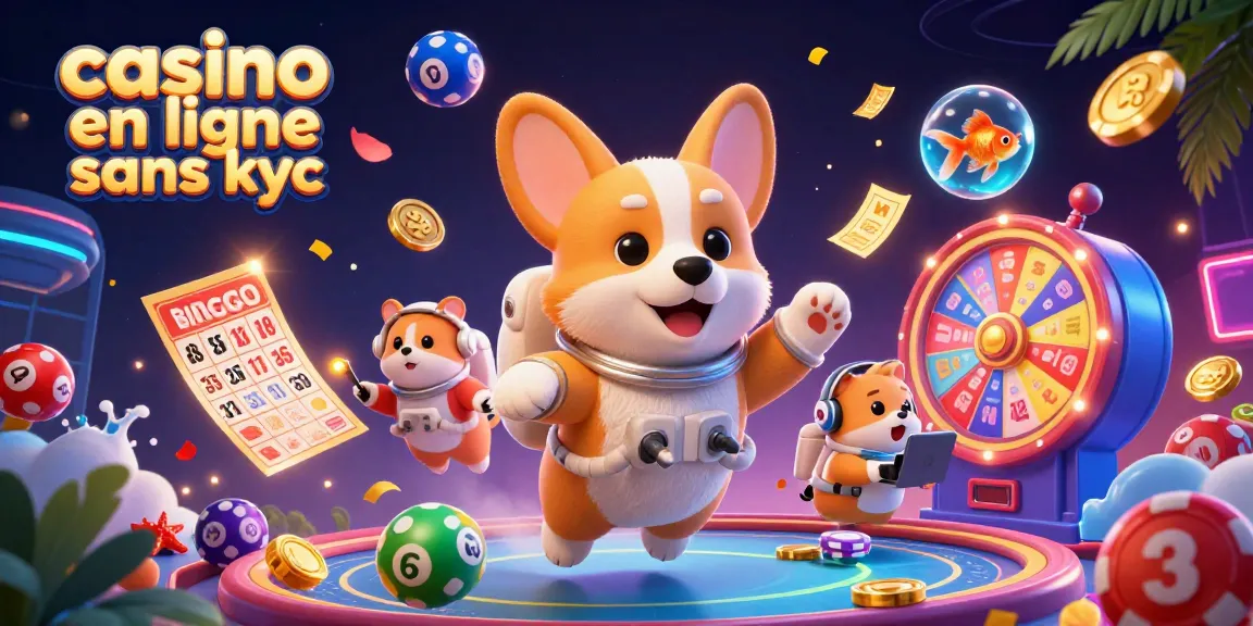 Jouez au casino en ligne sans KYC avec des personnages amusants flottant dans un casino spatial rempli d'éléments ludiques.